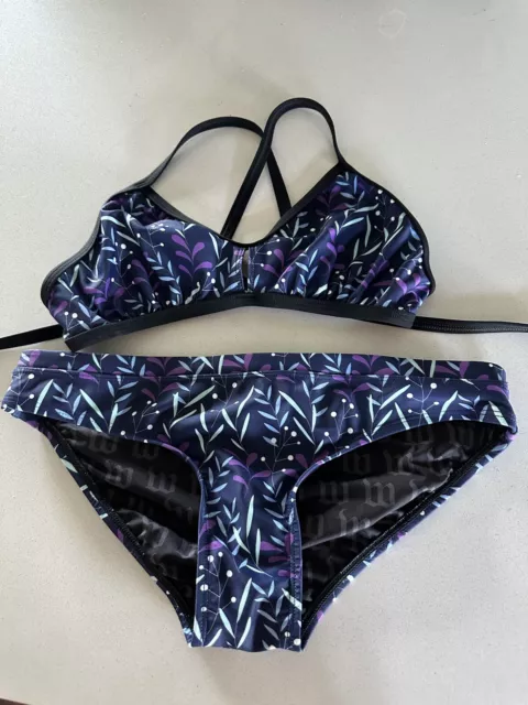 Wattie Ink Women's Bikini Swimsuit Set - Medium Juniper Coral Race Bikini