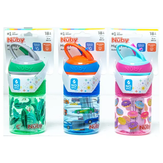 NEW NUBY THIRSTY KIDS ACTIVE CUP 18m+ MIGHTY SWIG TRITAN FLOW FLIPIT (Assorted)