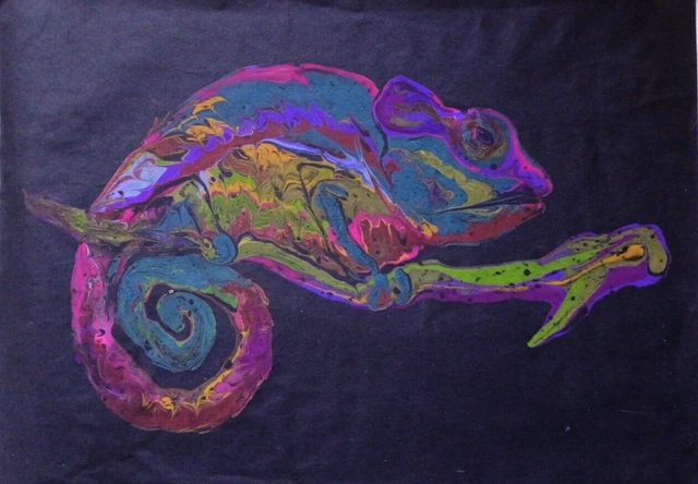 Pintura abstracta Original Camaleón Reptil Arte de pared moderno en papel...