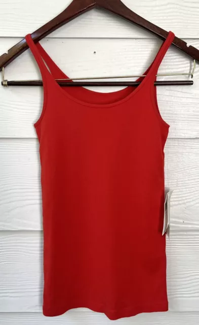 EILEEN FISHER Red Cotton Stretch Baby Rib Long Slim Tank Top PP Petite NWT