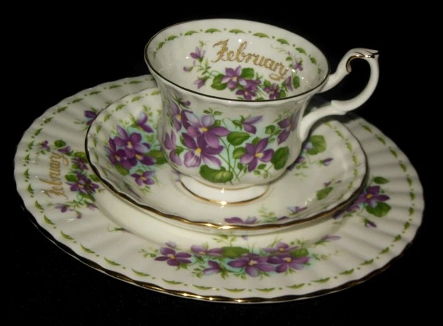 Royal Albert Flower Of The Month Feburary Violets Trio Tea Cup Saucer Plate Royal Albert Flower Of The Month Feburary Violets Trio Tea Cup Saucer Plate