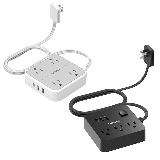 ULTRA THIN FLAT Plug Power Strip with Multi Outlet 3 USB Port 5FT