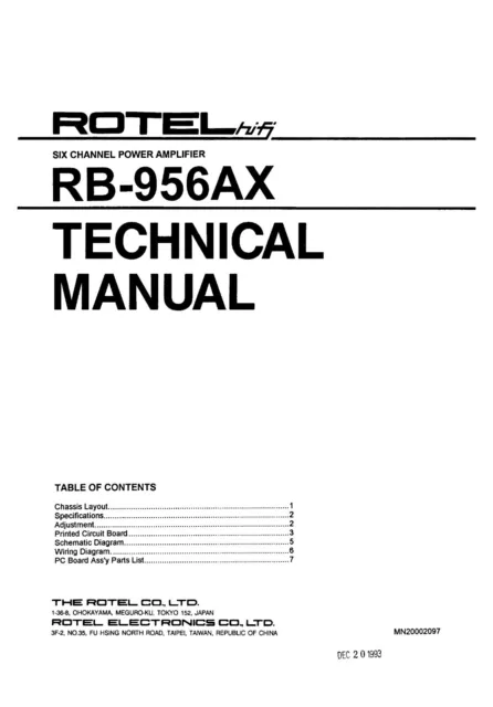 Servizio Manuale di Istruzioni per Rotel RB-956 Ax