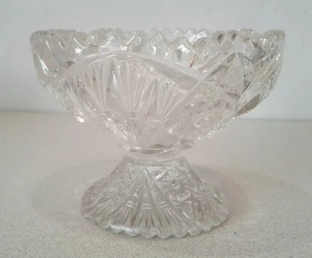 Vintage Lead Crystal Round Candy, Trinket Dish With SCALLOPED Rim