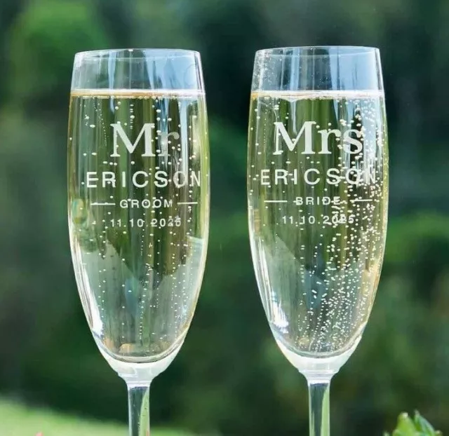 Bride Groom Wedding Personalised Engraved Toasting Champagne Glass Flute Gift