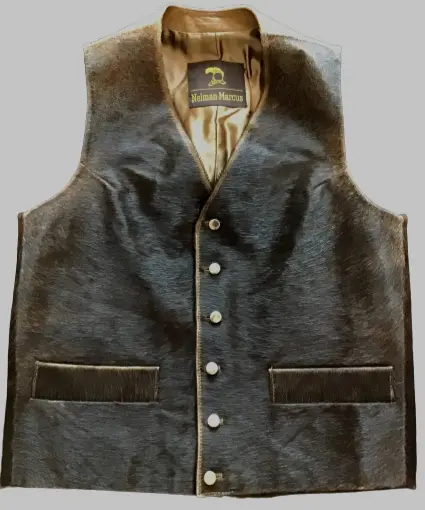 Neiman Marcus Cowhide Hair Fur Leather Vest Size 38 Mens Western Brown Vintage