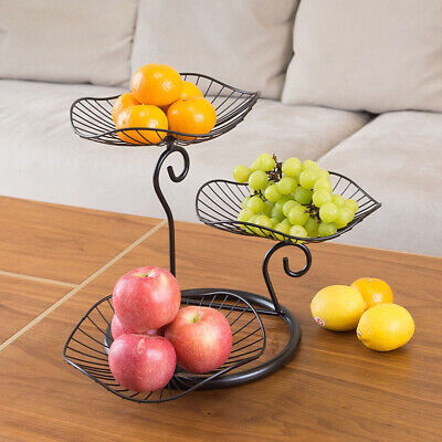 Cesta de frutas de 3 piezas negra metálica soporte para servir bandeja para fruta bandeja decorativa altura 31 cm