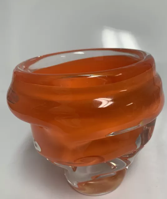 Hand Made Bohemian Czech Orange Art Glass Vase Planter Artisans