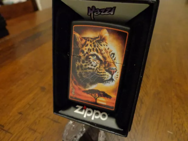 Mazzi Leopard In Plains Zippo Lighter Mint In Box