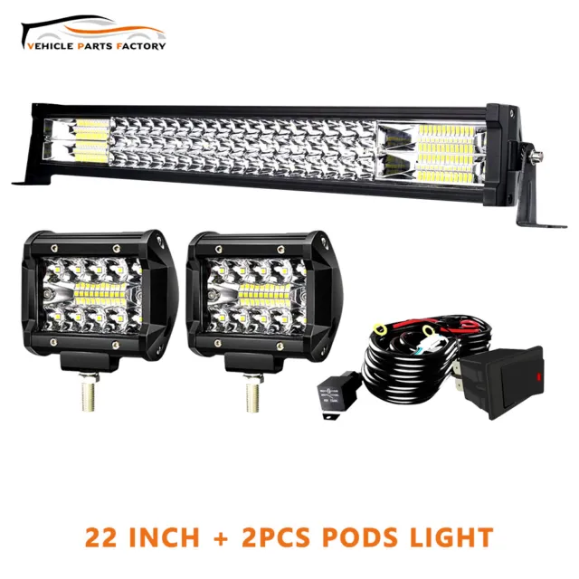 22Inch 306W LED Light Bar+4IN Pods Lamps + Wiring for Ford F-350 Super Duty