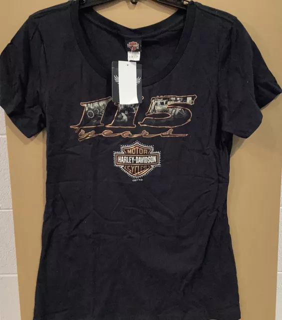 Harley-Davidson Women's Black 115th "glam years" Large anniversary Shirt NEW SAL