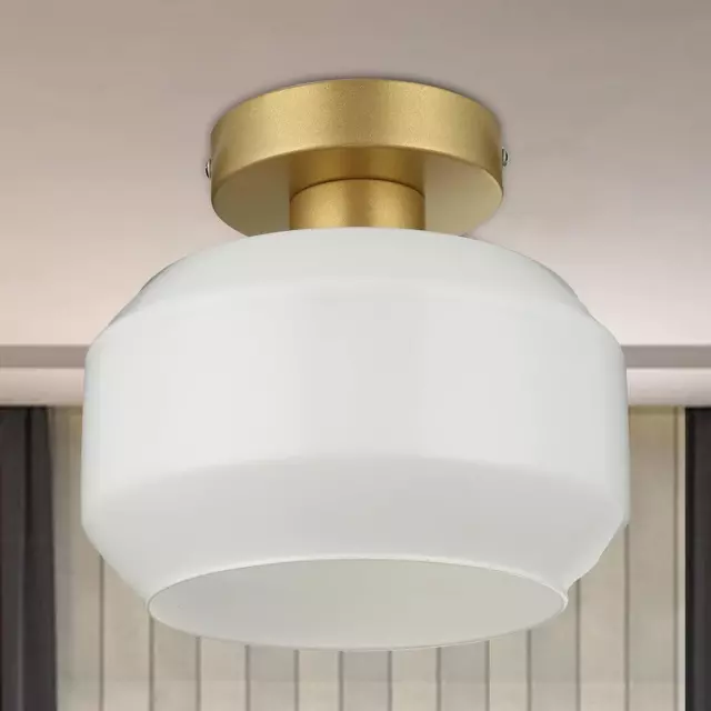 Semi Flush Mount Ceiling Light,Farmhouse Light Fixture with E26 Base Opal Milk G