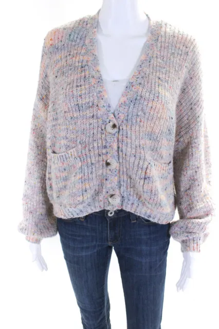 BB Dakota Womens Crochet V-Neck Button Up Cardigan Sweater Multicolor Size S