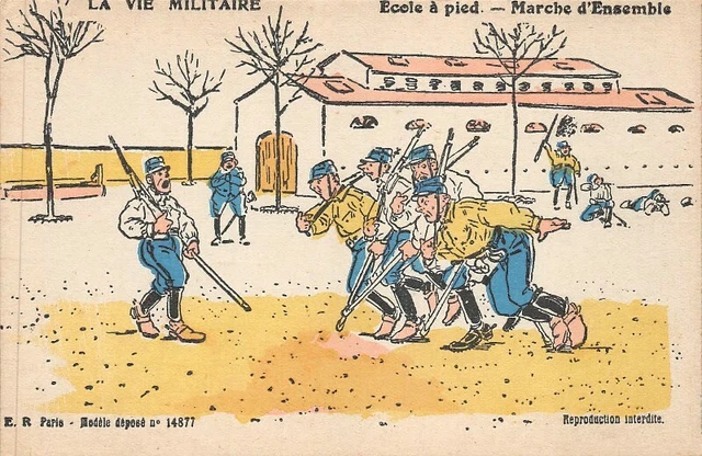 Cpa Fantaisie Militaire - Ecole à pied - Marche d'ensemble