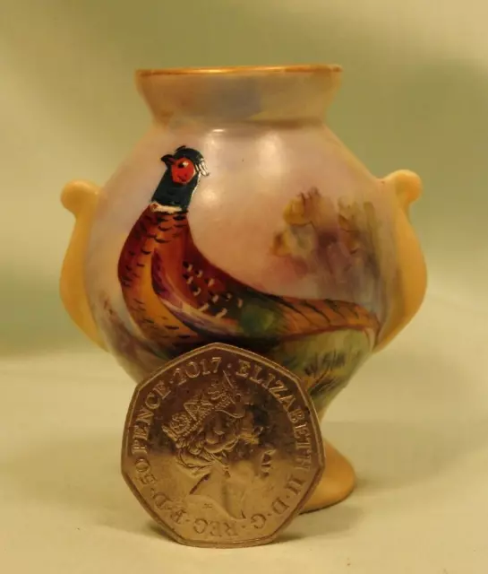 Locke & Co Worcester Hand Painted Miniature Vase Pheasant in Landscape VGC
