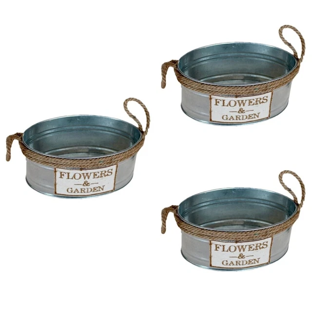 3 pcs Metall Oval Eimer Metall Zinn Pflanzer Verzinkt Vase 4