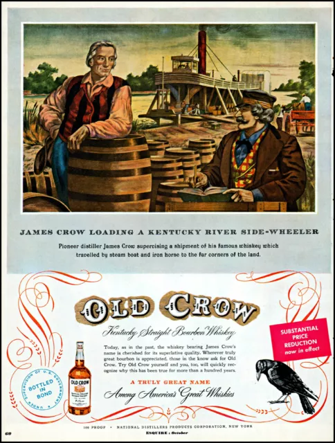 1950 Steam boat James Crow distiller Old Crow bourbon vintage art print Ad adl30
