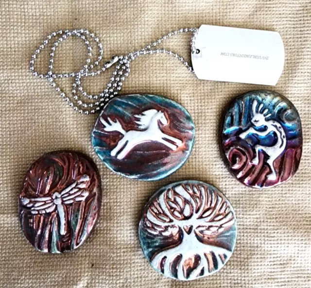 NWOT Raku Pottery Mentor Medallion Set of 4: Bountiful Harmony Powerful Joyful