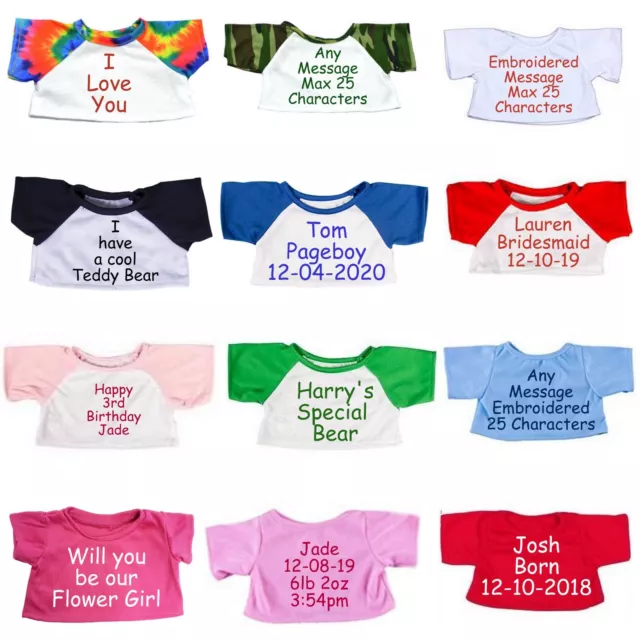 Teddy Bear Clothes T Shirts Personalised Fit 15 -16 inch Build a Bear TEDDIES