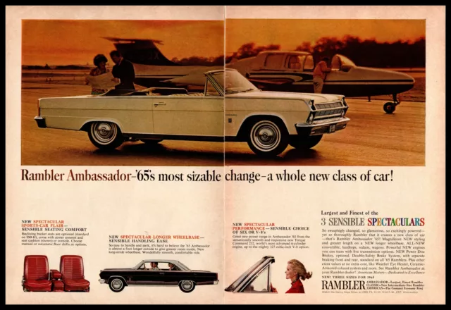 1965 American Motors Rambler Ambassador 990 Convertible 232 Six 2-Page Print Ad