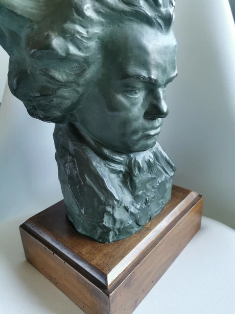 Buste Sculpture En Terre Cuite De Ludwig Van Beethoven, Signé Saint Vidal / Barbedienne