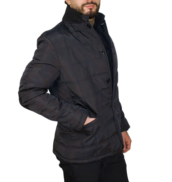 Giubbotto Invernale Uomo Giacca Slim Piumino Imbottito Trench Elegante Blu Nero 5