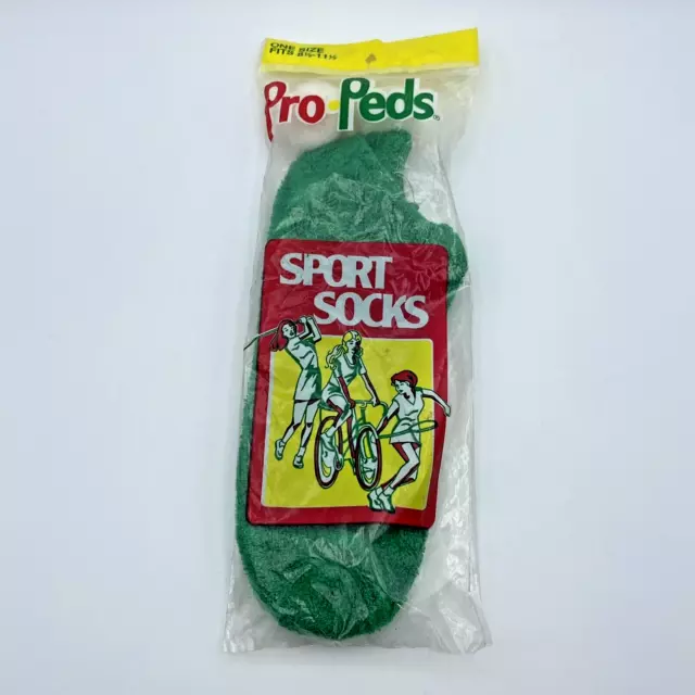 Vtg Pro Peds Pom Sport Socks Green Size 8.5-11 Orlon Nylon Stretch White Pom