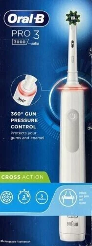 Oral-B PRO 3 3000 Motor Braun Electric Toothbrush - Cross Action & 360° - White