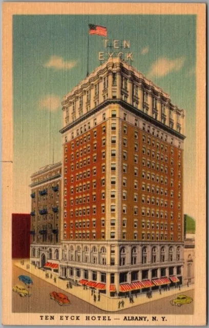 ALBANY, New York Postcard TEN EYCK HOTEL Street View / MWM Linen Unused c1940s