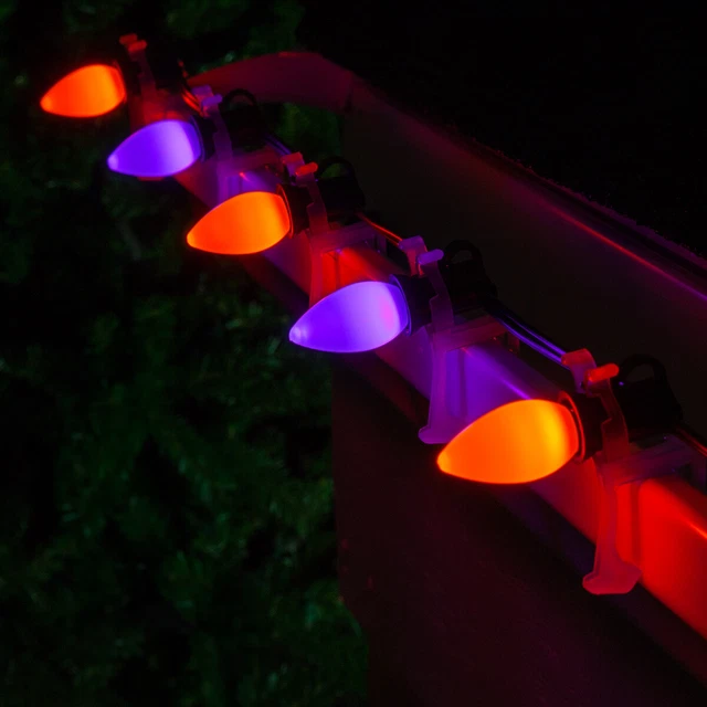 50 C7 OptiCore LED Halloween String Lights Purple Orange Green, Black Wire 50ft