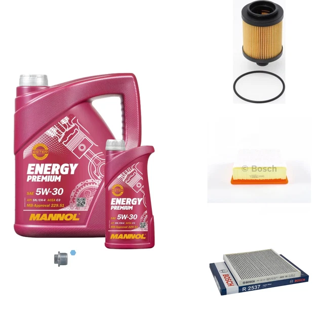 Bosch Pacchetto di Ispezione 6 L mannol Energy Premium 5W-30 per di Fiat Linea