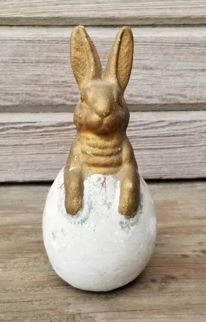 Antique Vintage Rabbit In Egg Germany Easter Composition Candy Container 5"