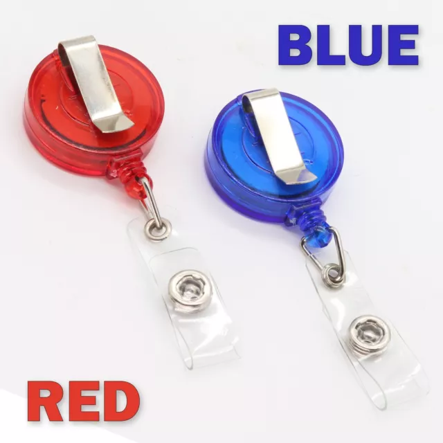 2 x Retractable ID Badge Reels  Belt Clip Ring Pull Ski Pass Holder Recoil Card