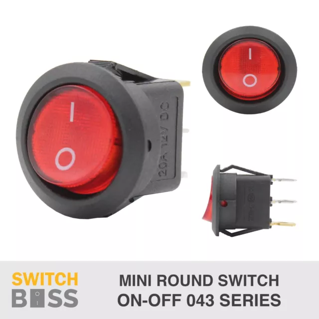 MINI ROUND TOGGLE SWITCH - Red Full LED Printed 12v On Off SPST Rocker Switch