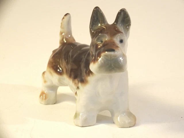 Scottie Dog Figure Ceramic White Brown Hand Painted Marked Japan-Vintage 3 3/4"