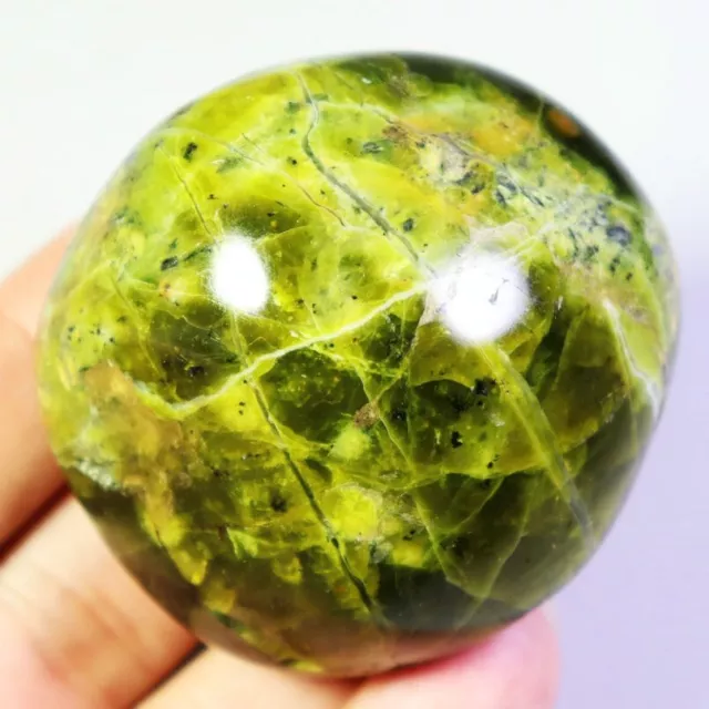 Natural Polished Green Opal Pattern Quartz Crystal Reiki Palm Stone Madagascar