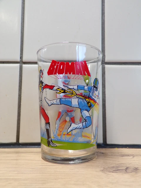 Figurines Vintage Bioman – Verre à Moutarde Amora 1986 – Force Rouge, Bleue, Farah Et Saïg – Collection Manga Japonais