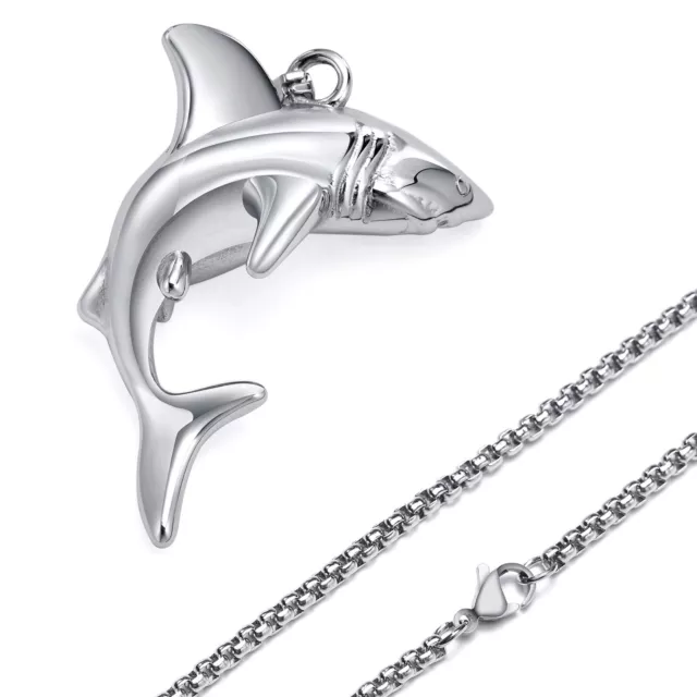 Men 60cm Shark Pendant Necklaces,Rock Punk Animal Collar Jewelry Chain