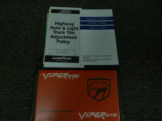 1999 Dodge Viper Coupe Convertible Owner Manual User Guide RT/10 GTS 8.0L V10