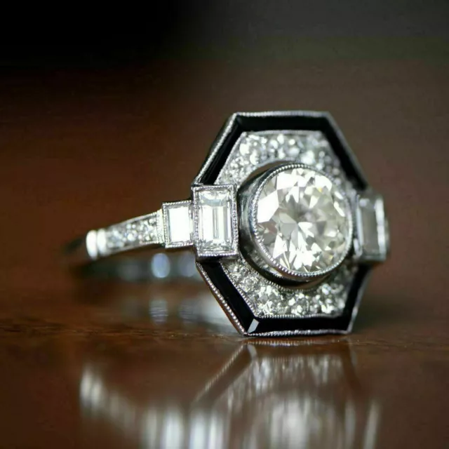 Art Deco Style 2.45 Ct Lab Created Diamond Engagement 14K White Gold Filled Ring