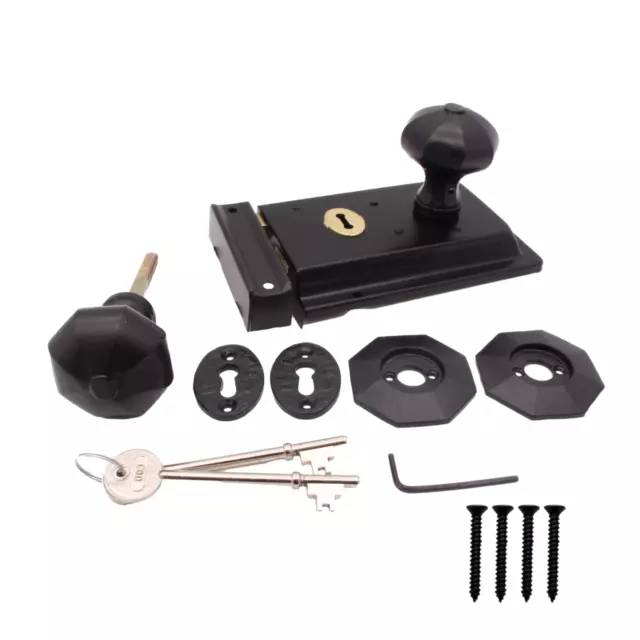 Rim Lock Knob Set Bathroom Snib Iron Oval Ball Octagonal Brass Chrome Black 3