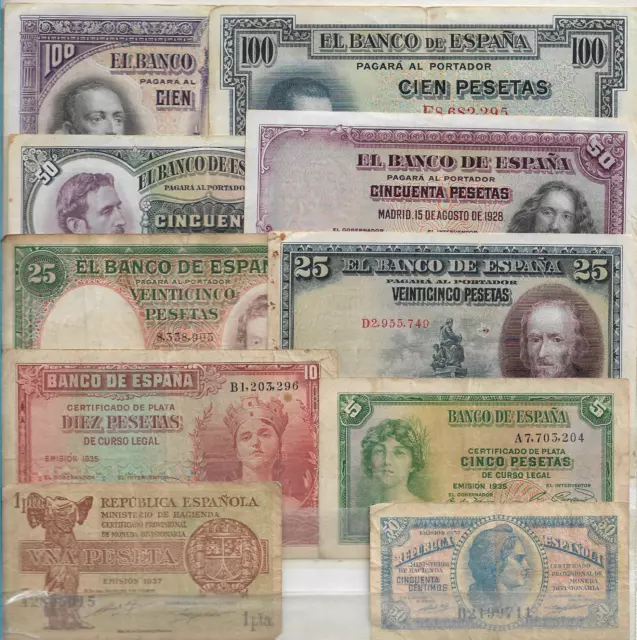 Lote De 10 Billetes De La Segunda República. Circulados