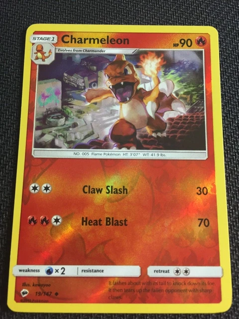 Pokémon: SM BRENNENDE SCHATTEN CHARMELEON 19/147 UNGEWÖHNLICHE RÜCKSEITE