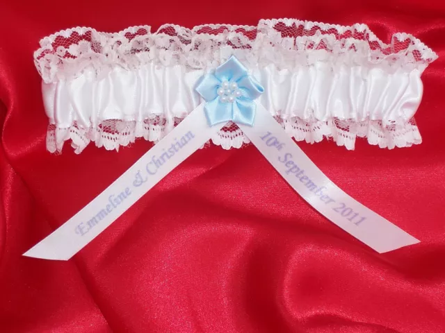 Personalised Wedding Garter White Satin & Lace