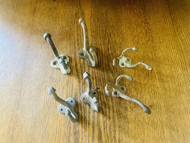 6 Antique Cast Iron Primitive Schoolhouse Coat Hooks Hat Hooks