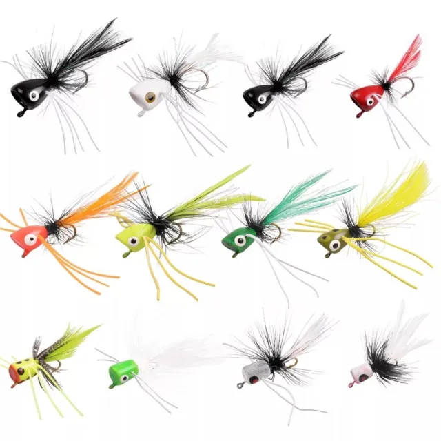 Fly Poppers, 6pcs Topwater Fishing Lures Bass Panfish Popper Flies