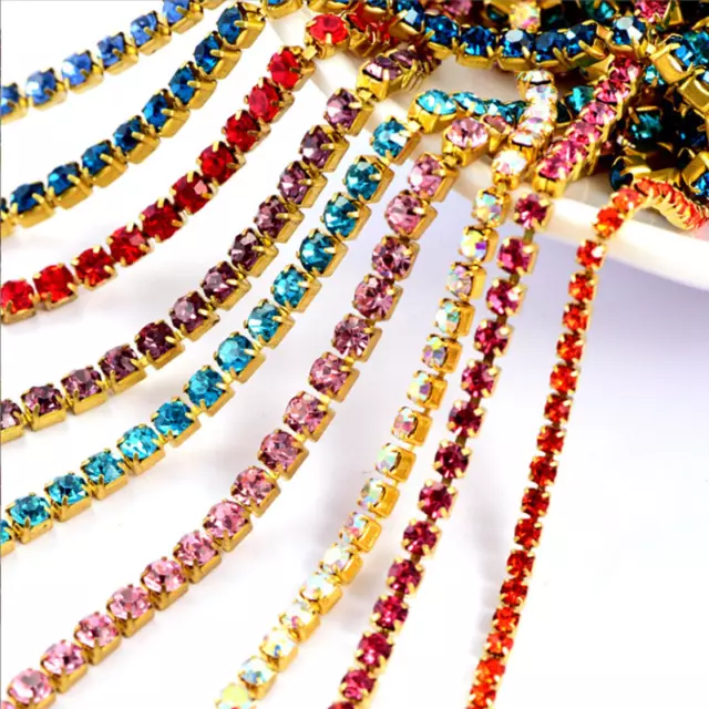 10 yard Chain SS6-SS16 Colour glass Rhinestone in Golden base Crystal DIY Crafts