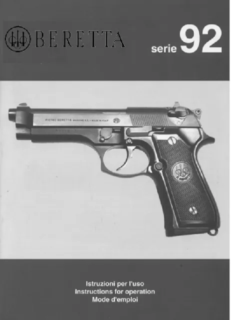 BERETTA MODEL 92 Pistol Owners Manual - NEW Comb Bound Copy $10.79 ...