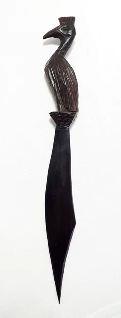 Vintage Afrikanischer Hartholz Brieföffner - Handgefertigter Und Skulpturierter Vogel