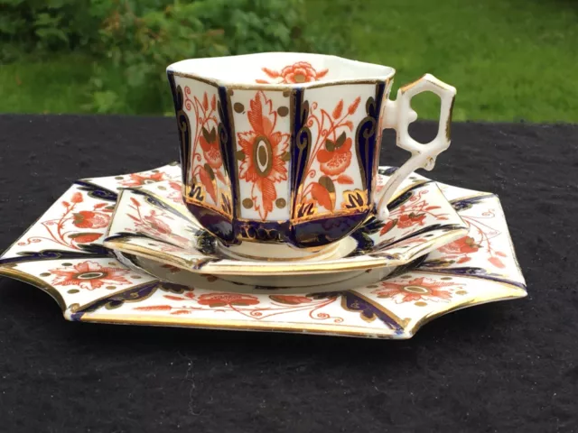 Wileman Shelley Tea trio Giappone 3476 Imari francobollo posteriore quadrato regina Anna blu